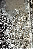 Angkor Wat temple, the fourth enclosure, the bas reliefs of the west gopura, friezes of figurines mounted on a variety of animals 